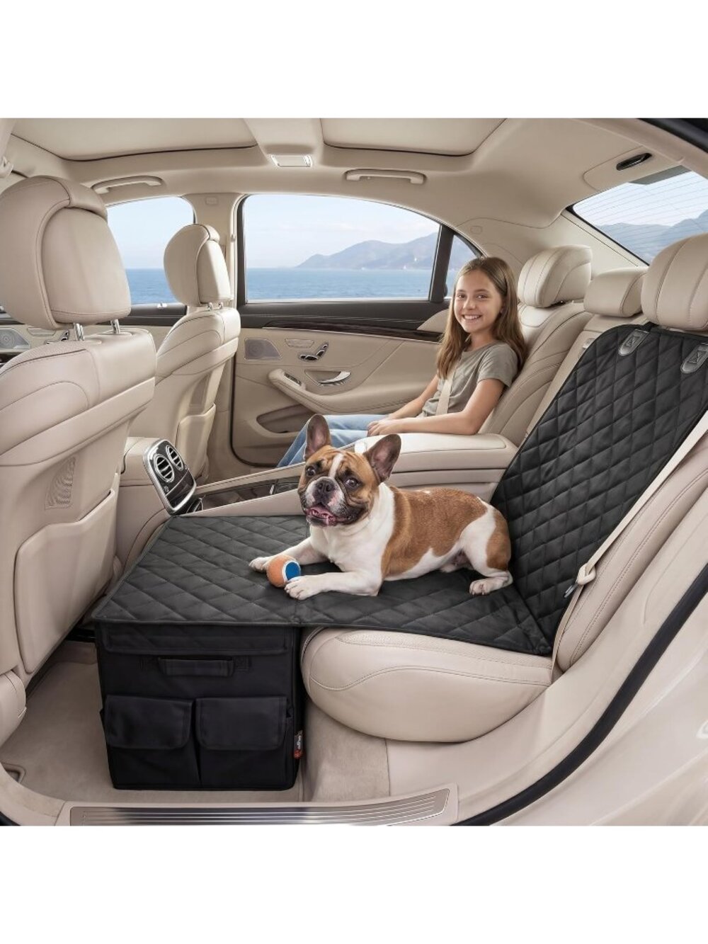 Back & Front Seat Extender for Dogs with Storage Hard Bottom Dog Car Seat Cover